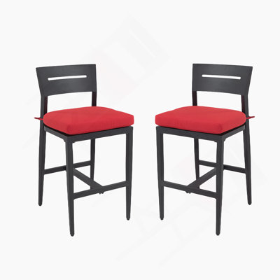 2-Piece Outdoor Bar Stools, Patio Aluminum Bar Chair With Cushion For Garden, Poolside, And Kitchen Island