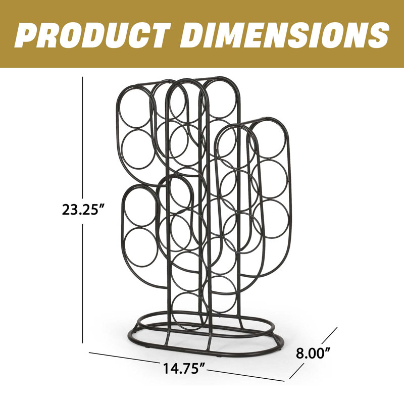 Tabletop Wine Rack In Black Metal With Cactus Design, 13 Bottle Capacity