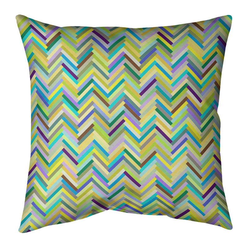 Coussin chevrons, Pas de bourre, 18 po x 18 po, Vert / Jaune