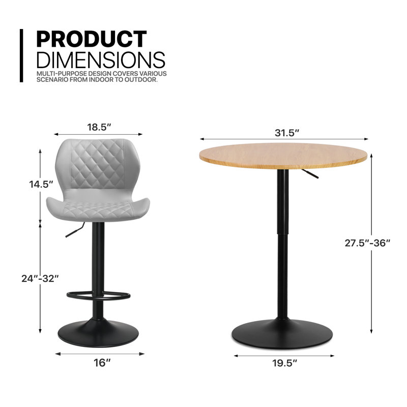 Latika 2 - Person Pedestal Dining Set, Natual, Grey