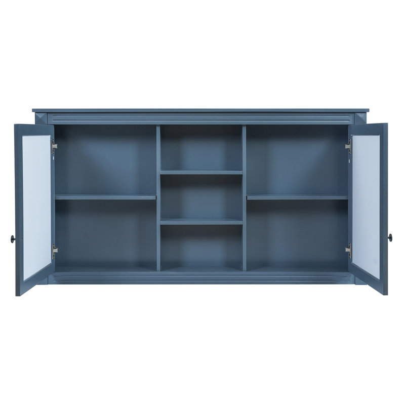 Armoire à miroir 55 pouces 2-en-1 à fixation murale avec tablettes réglables, Blue
