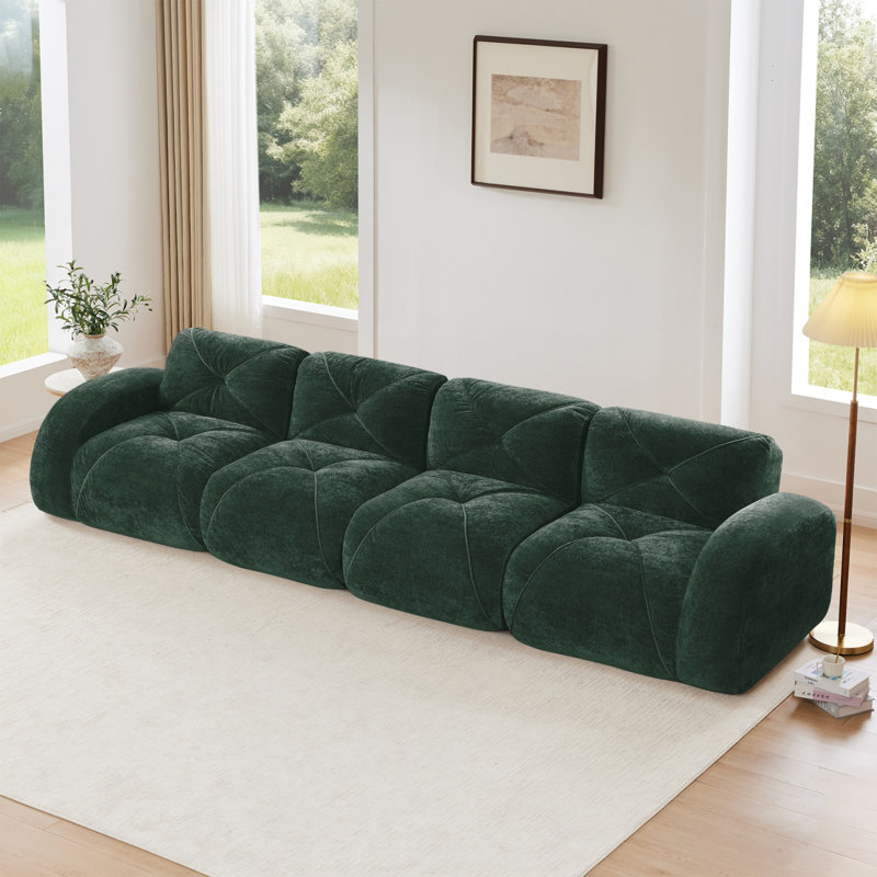 Canapé modulaire surdimensionné en velours capitonné, Vert