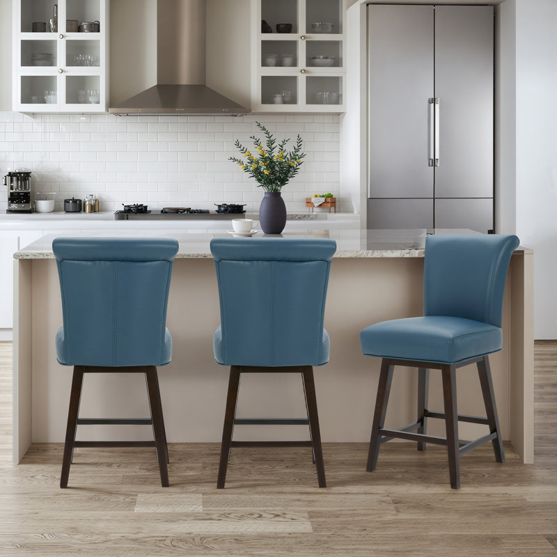 Aoibhne Swivel Upholstered Counter Stool, Dark Blue/Faux Leather