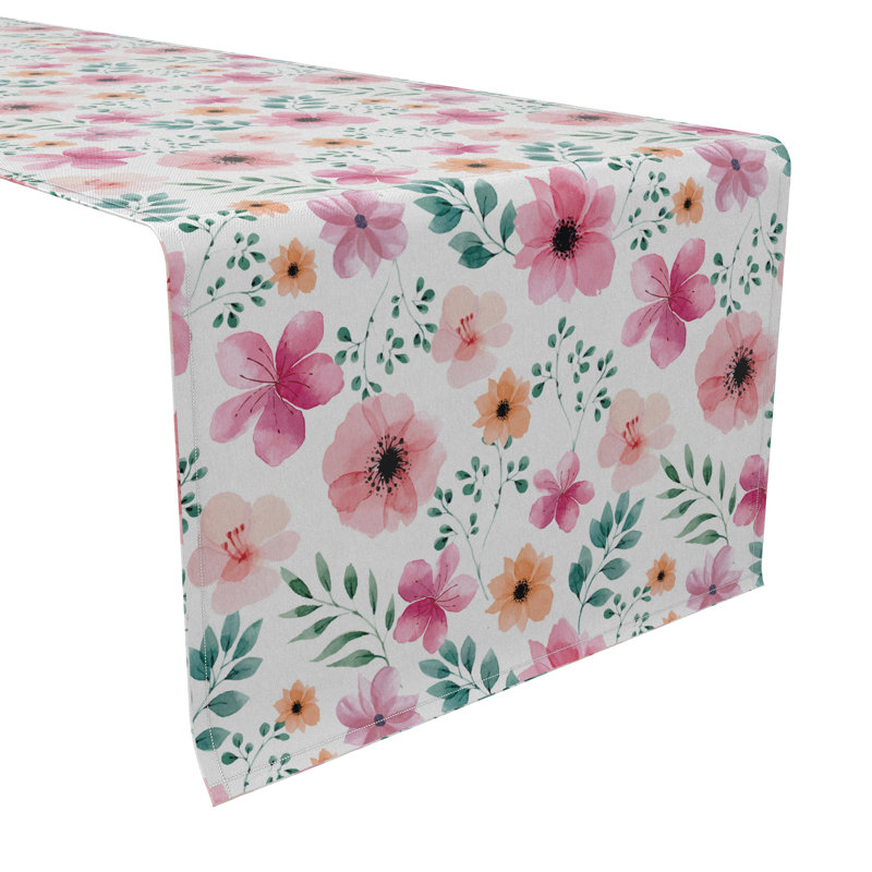 Rectangular Floral Cotton Twill Table Runner, 90" x 16"