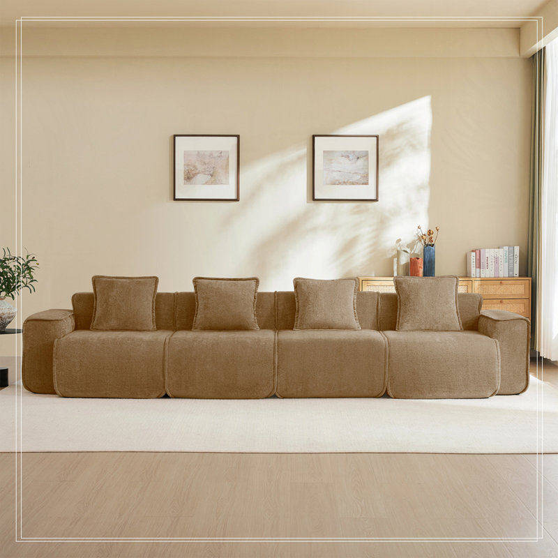 Canapé modulaire sans siège à 4 places avec passepoil à bord français, aucun assemblage requis, canapé modulaire moderne à 4 places avec coussins décoratifs