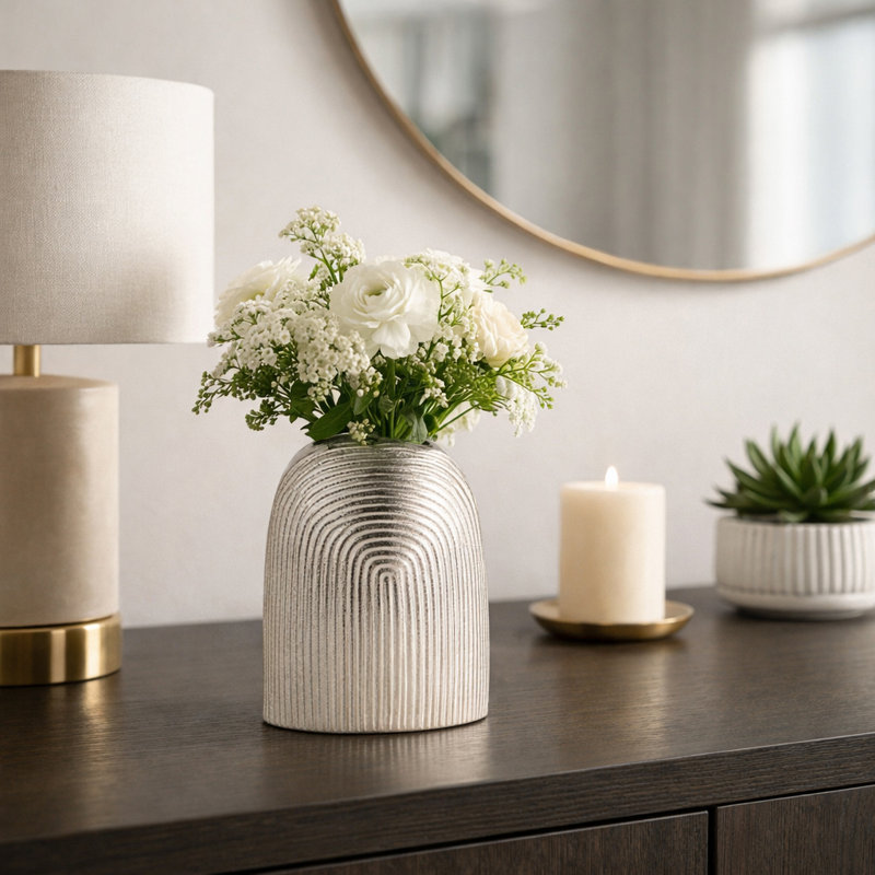 Textured Metal Arch Table Vase for Home Decor - Tall Flower Vase Accent for Tabletops, Desks, Bedside, or Kitchen Counter