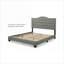 Lit plateforme double double moderne avec tête de lit en lin gris neutre, support de lattes en bois sans sommier