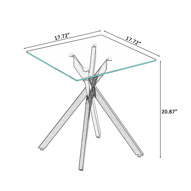 Cheralyn 17.72" Square Glass End Table Set with Cross Metal Legs, Modern Side Table for Living Room, 2 Piece, Black