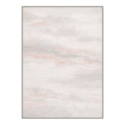 Tapis ivoire / rose lavable à la machine avec envers antidérapant