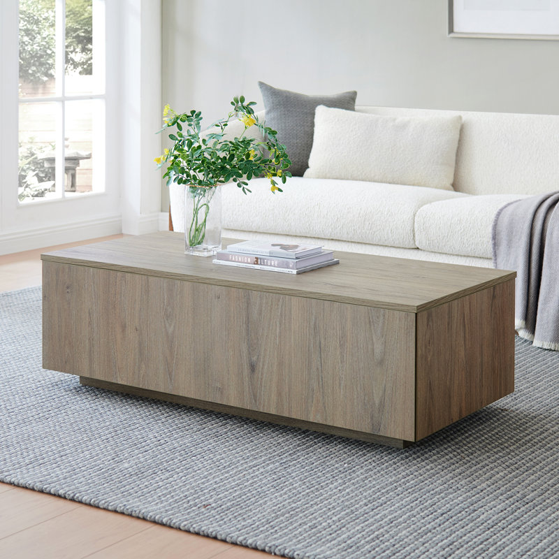 Paxton 48" Low Profile Coffee Table with Solid Base in Antiqued Gray Oak | Contemporary Center Table for Living Room