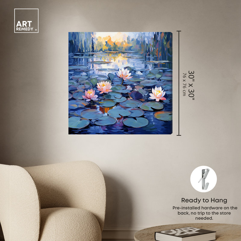 Art mural bleu Lilipads Blues par Art Remedy, Toile tendue, H 30 po x l 30 po
