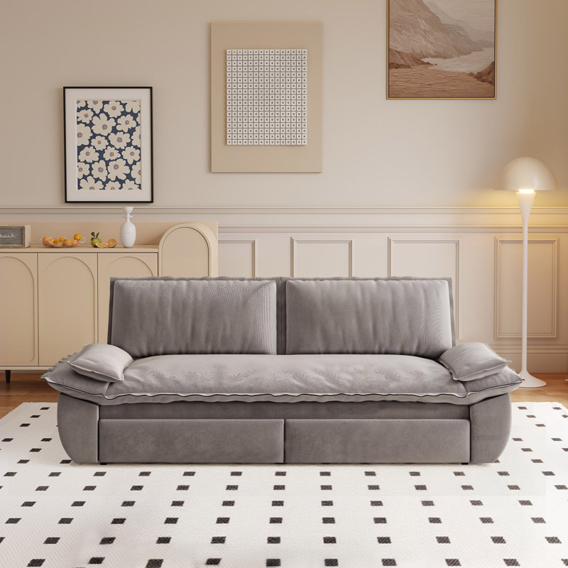 73.2"Wide Queen Pull Out Sofa Bed 3-in-1 Convertible Multi-Functional Couch with 2 Soft Pillows and Stylish Loveseat