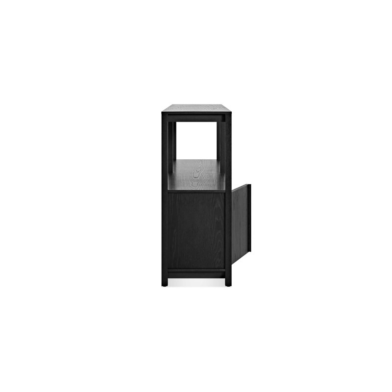Open Plan Low Bookcase with Storage, Black on Oak, (2 Sheves) 33" H x 68" W x 13" D