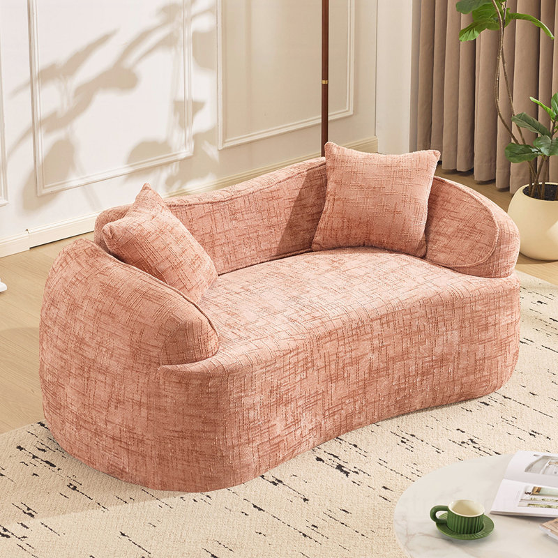 Canapé courbé à deux places avec accoudoirs et coussins pour petits appartements et sièges confortables, Rose