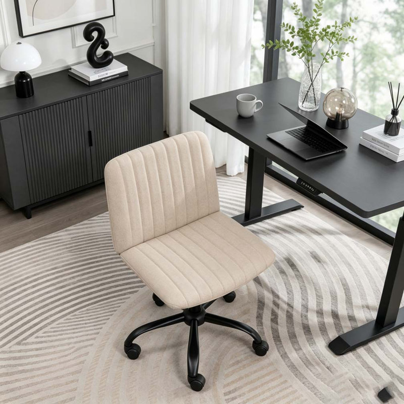 Chaise de bureau pivotante en tissu respirant, Polyester beige