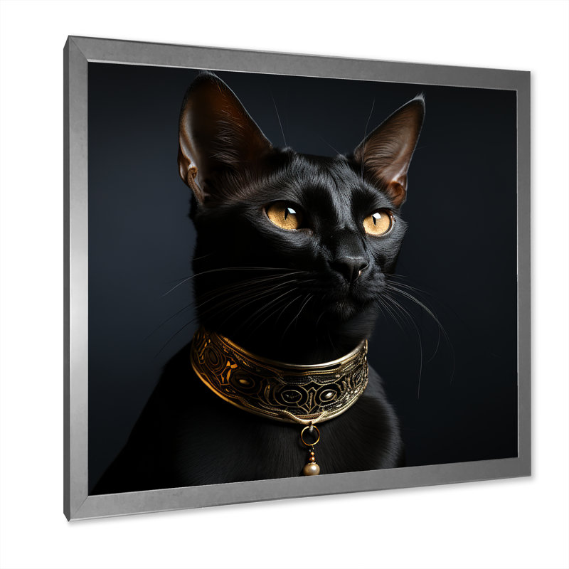 Portrait de chat oriental Opulence, H 30 po x l 30 po x P 1 po, Cadre simple argenté