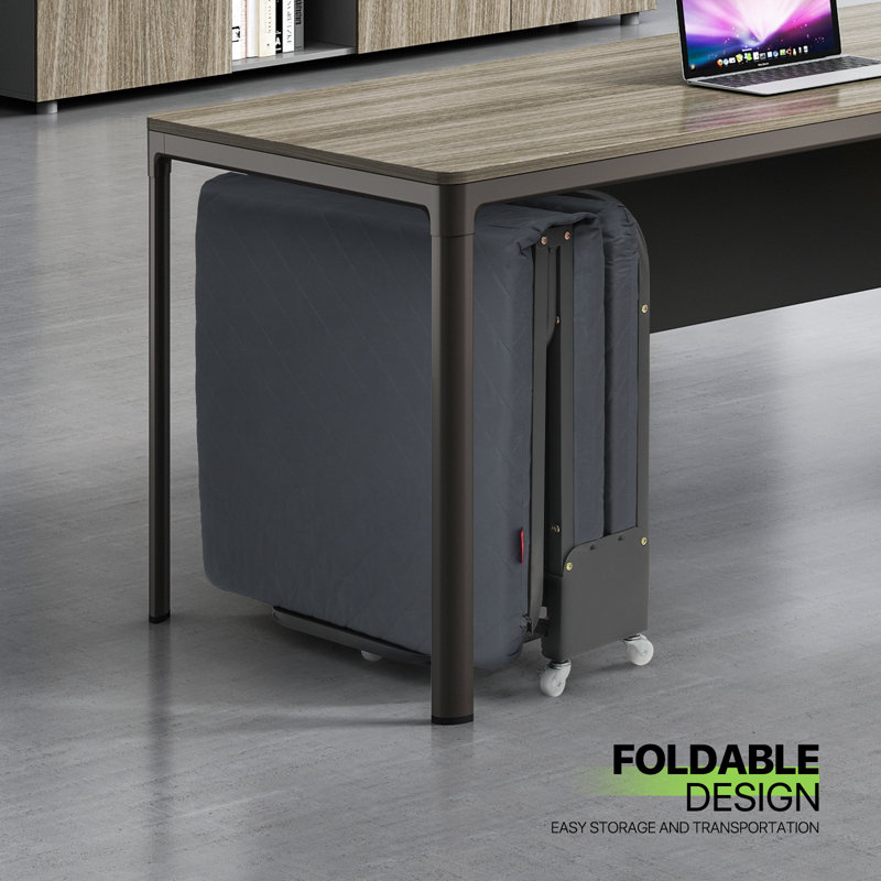 Dark Grey Adjustable Metal Frame Rollaway Bed with Foam Mattress