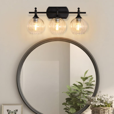 Bathroom Vanity Light 3 Lights Vanity Lights For Bathroom Dim Warm To Cool Light Switch Fog Proof & Crystal Shade 20'' Wall Sconceal Shade 20'' Wall Sconce