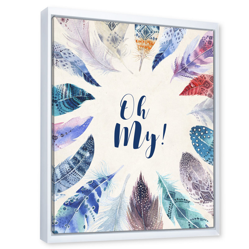 «Vibrant Blue Feathers Oh My», impression sur toile, H 32 po x l 24 po x P 1 po, Cadre blanc