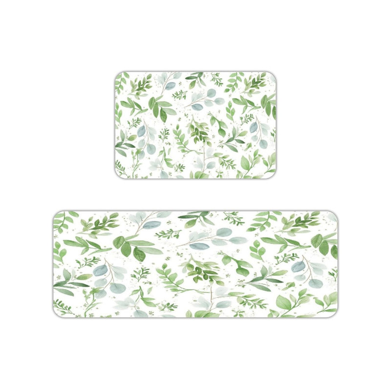 Ensemble de 2 tapis de cuisine vert aquarelle en eucalyptus pour la cuisine et la salle de bain