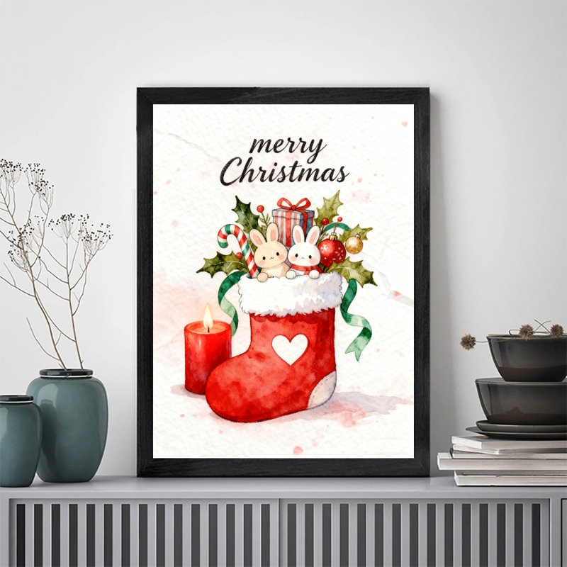 Art mural rétro noir encadré «Merry Christmas», impressions de style rétro, H 11 po x l 9 po