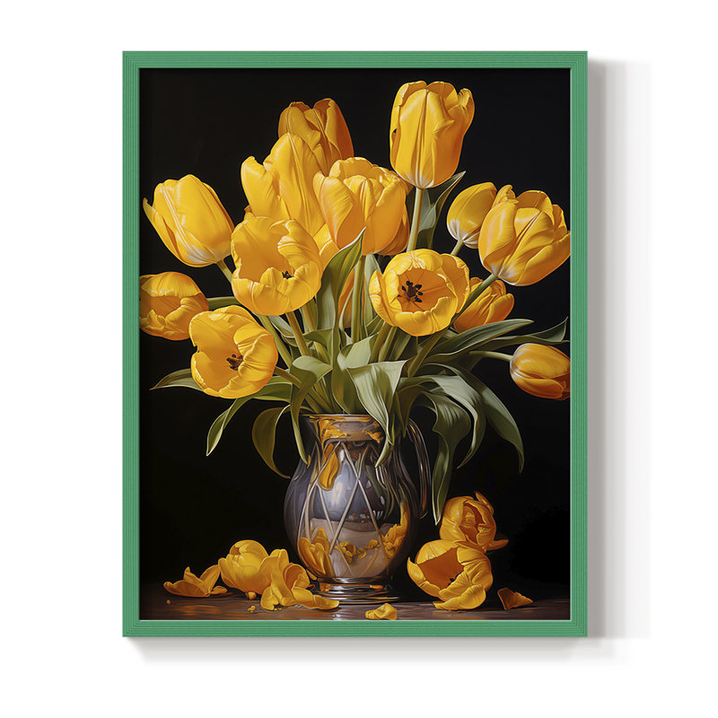 Reproduction encadrée FLORAL Series DCCXCVIII - bois massif, H 15 po x l 12 po, Vert
