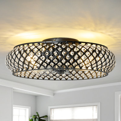 20" Modern Caged Crystal Ceiling Fan With Light Kit And Remote Control