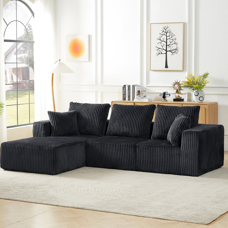 Gray Corduroy Upholstered 5Pc Modular Sectional, 2 Armless Chairs & 3 Corner Seats, Living Room Furniture, Solid Wood Plywood Frame, Foam Padding, Reversible Back Cushions, Removable Covers