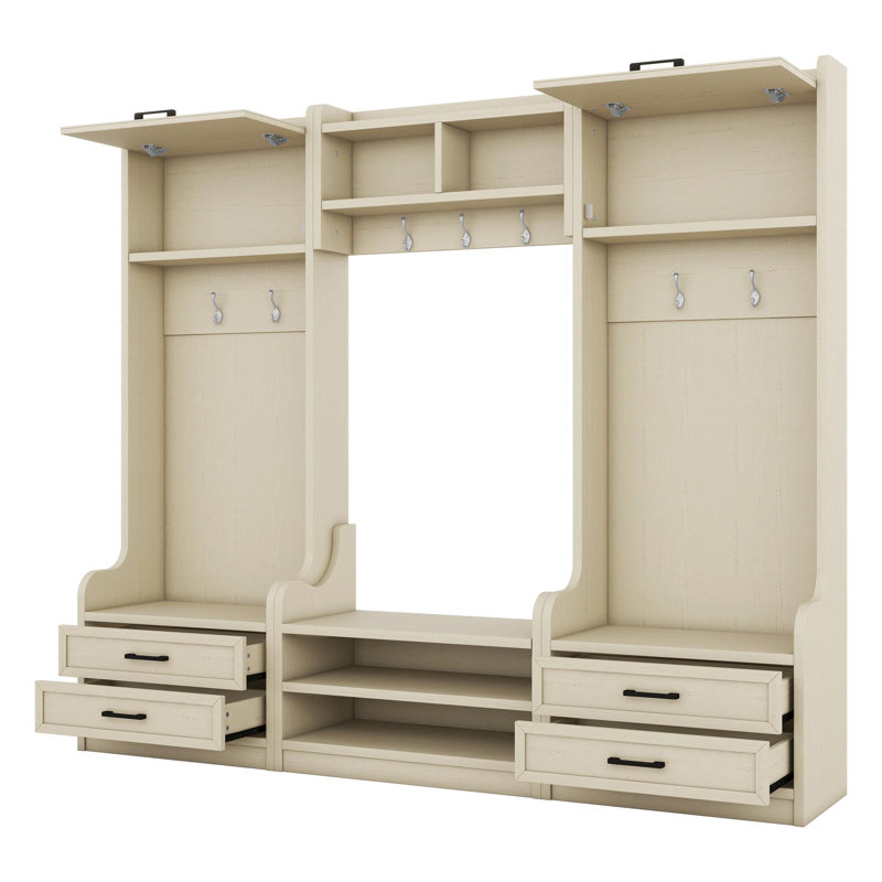 Savanella 4-in-1 Detachable Hall Tree with Storage and 7 Hooks, Multiple Functions Hallway Coat Rack with Storage Drawers and Cabinet
