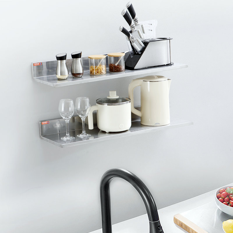 2 Piece L-Shaped Metal Floating Shelf, 8.6cm H x 76.2cm W x 21.8cm D
