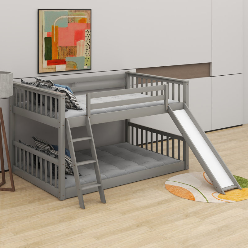 Full Over Full Bunk Bed With Convertible Slide And Ladder, Gray
