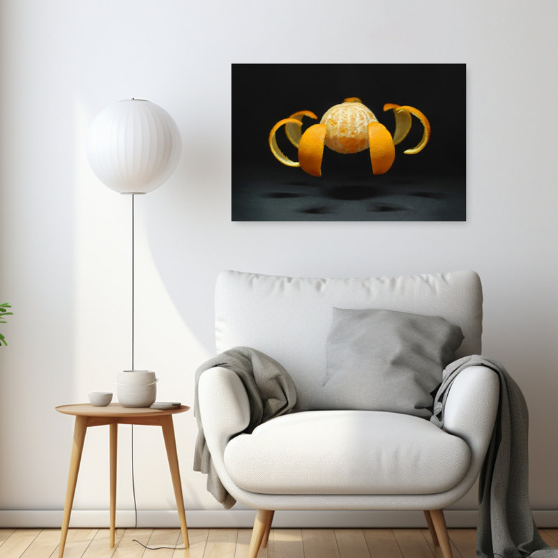 Peeled Orange Levitation Minimalist Modern Vibrant Fruit Wall Art Print by Leon - Print, 60.96cm H x 91.44cm W
