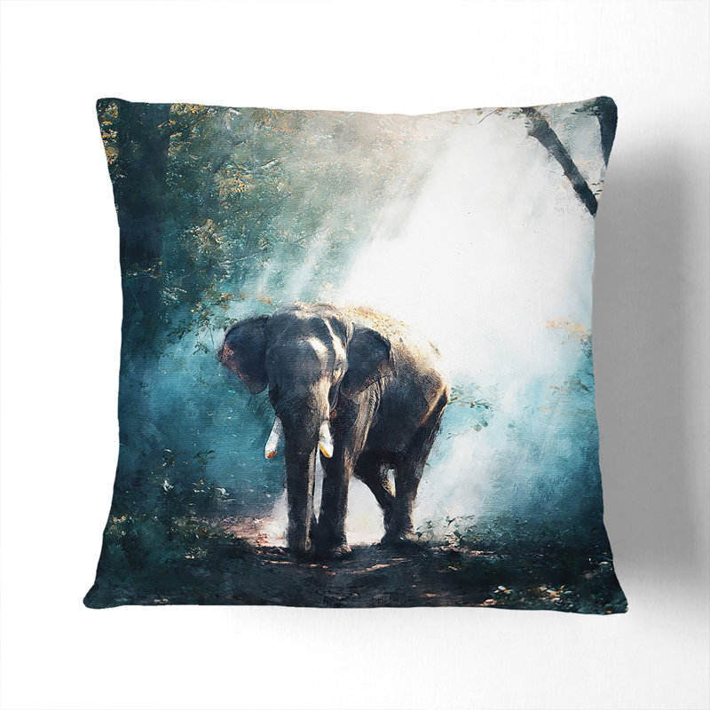 Elephant Roaming in a Forest Cushion with Filling, 55cm H x 55cm W x 20cm D, Stone