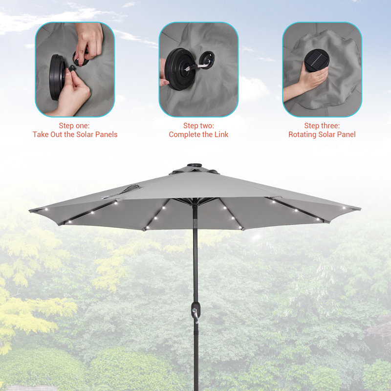 Parasol de marché éclairé 108,00 po Donyu, Gris