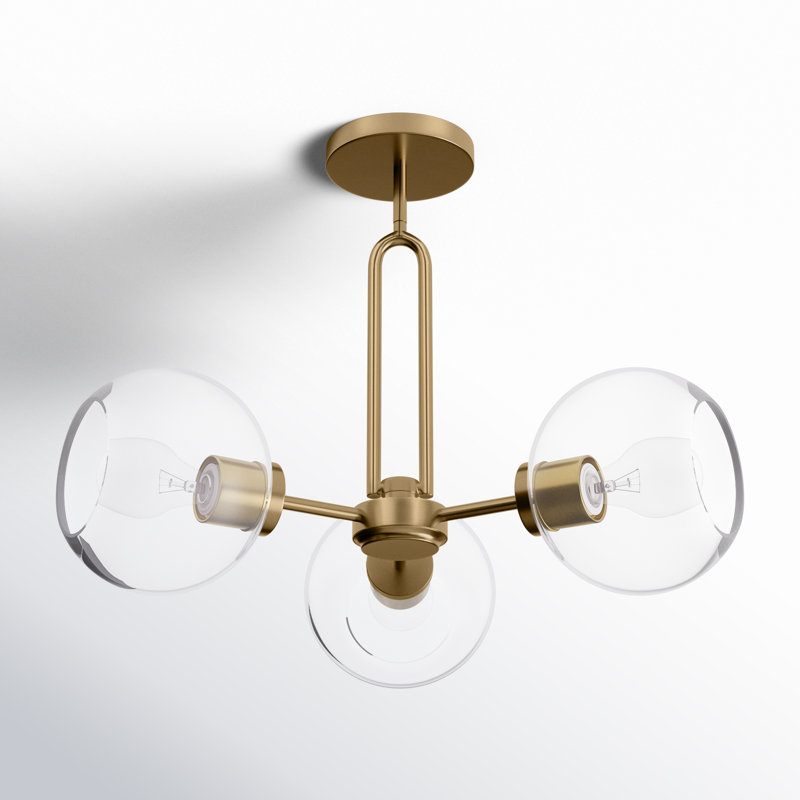 Herma Glass Semi Flush Mount, Satin Brass