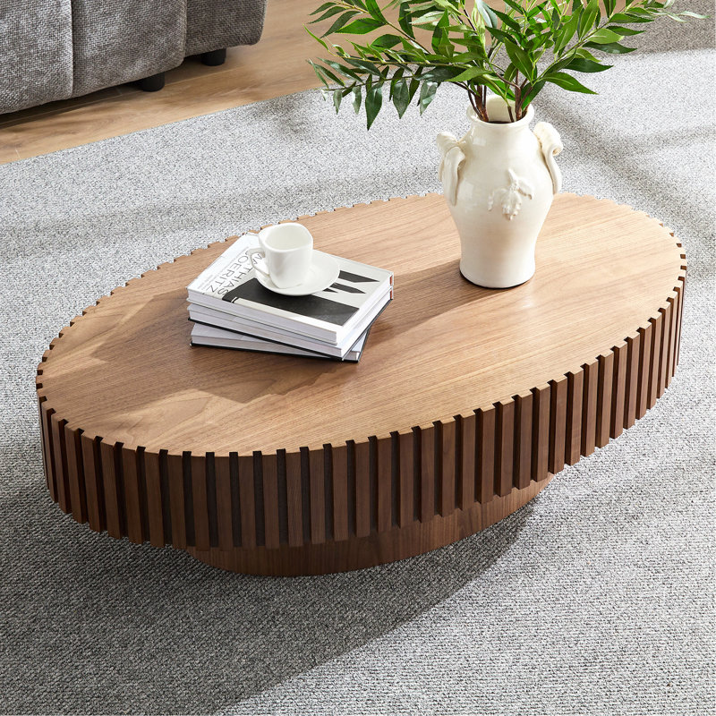 Table basse à tambour moderne de 43,7 pouces de style moderne Handcraft, Noyer, H 13,38 po x L 24,8 po x l 43,7 po