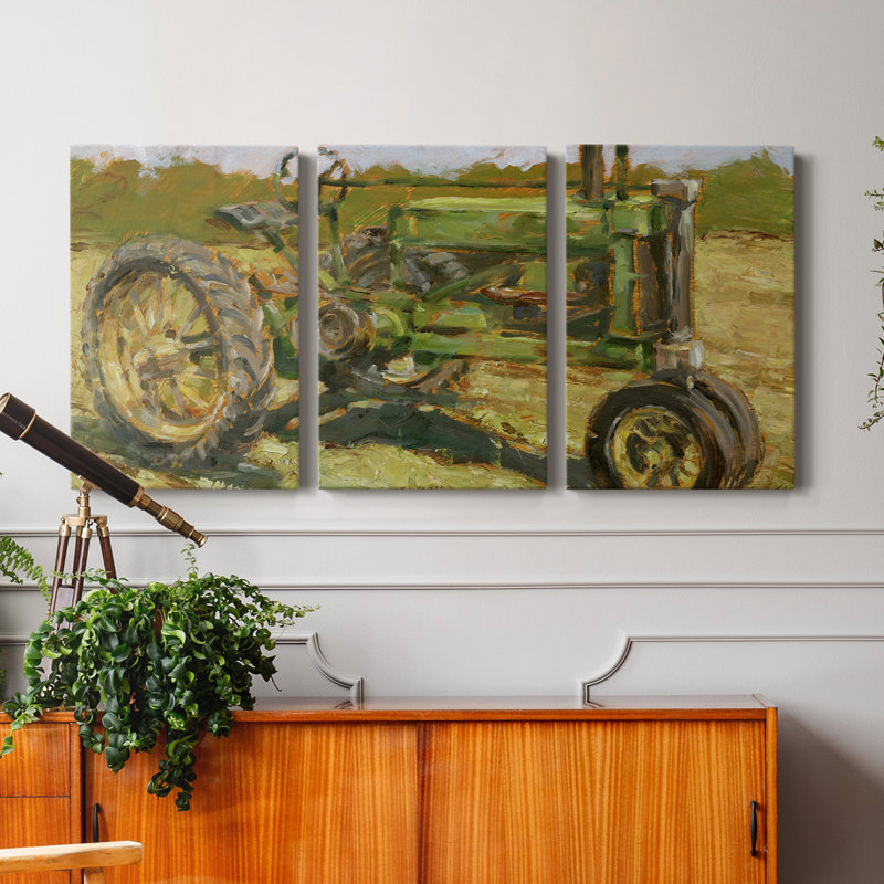 Rustic Tractors I - Toile tendue avec châssis de qualité supérieure - Prêt à accrocher, H 12 po x l 24 po x P 1 po