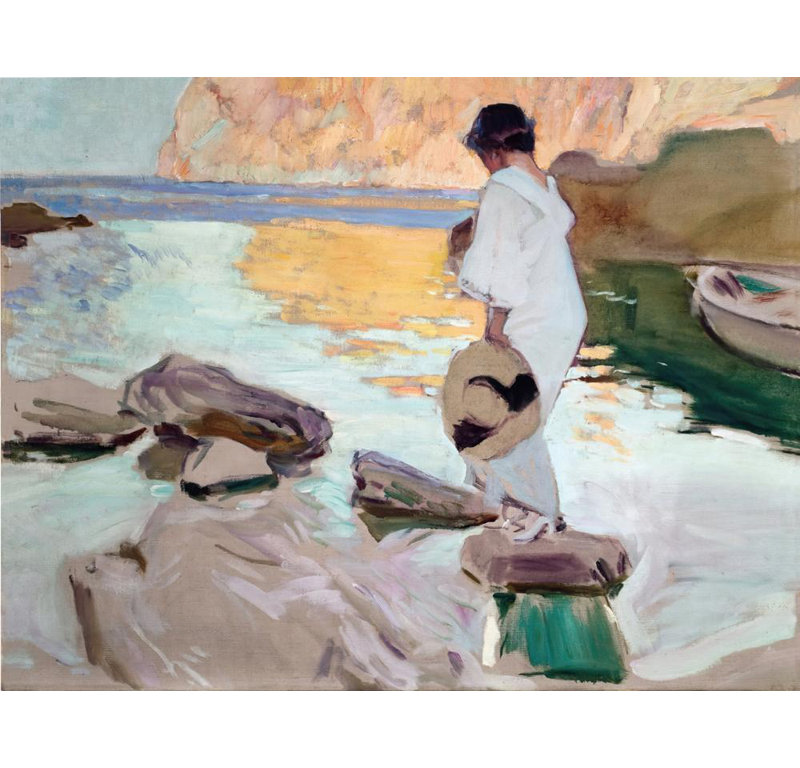 "Elena à la calanque de San Vicente" par Joaquin Sorolla - Toile tendue avec châssis, H 24 po x l 17 po