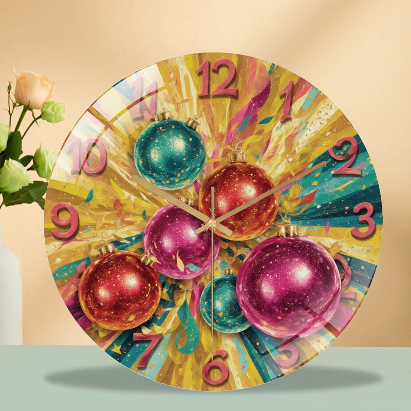 Horloge-chiffres-avec-ornements festifs - horloge murale moderne en verre 12 po