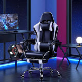 Gaming Chair With Footrest, Comfy Recliner Computer Chair, Swivel Seat, Height Adjustable, High Back PU Leather, Lumbar Support, Headrest For Adults, Black