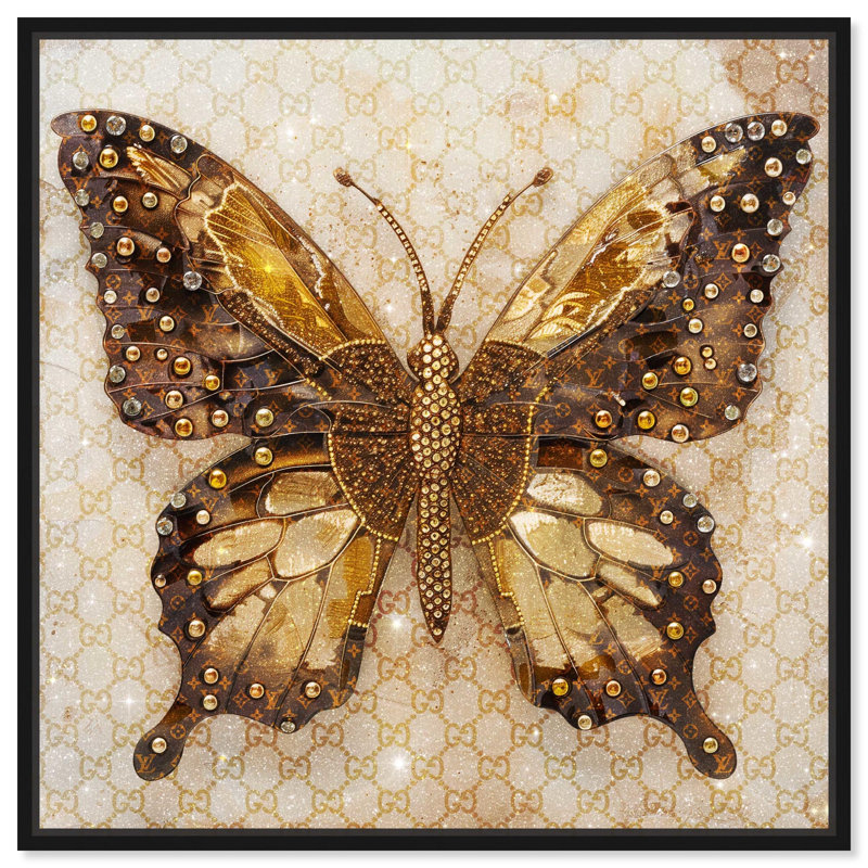 «Glittering Elegant Butterfly» par Art Remedy, H 13 po x l 13 po, Noir, Cadre flottant