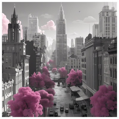 Tapisserie murale arbres roses - paysage urbain