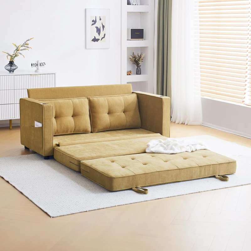 Deymi 64.2" Sleeper Sofa sofa bed, Yellow Chenille