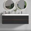 Meuble-lavabo de 60 po en noyer avec lavabo à surface solide blanc brillant et tiroirs noirs doux