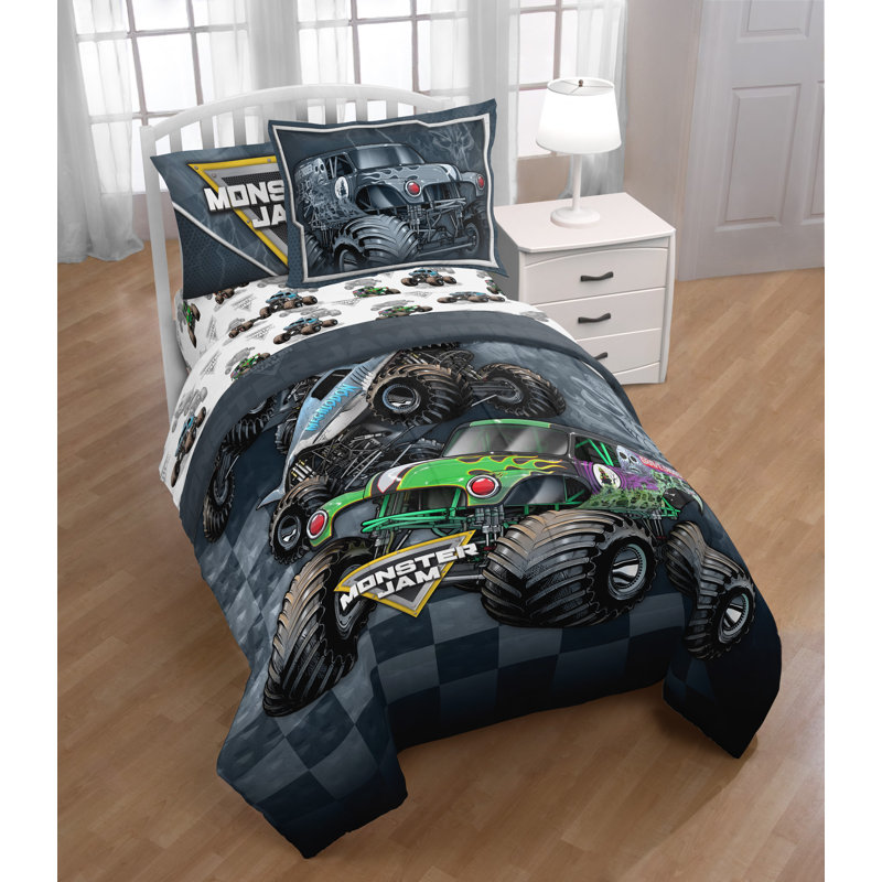 Monster Jam Slash Bedding Set w/ Sham, Twin Comforter + 4 Additional Pieces