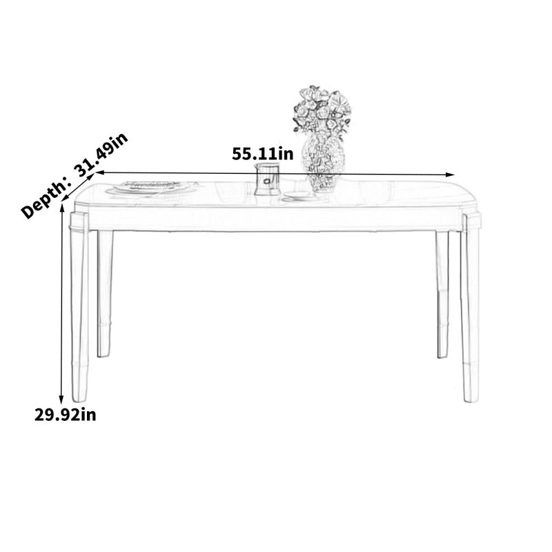 Jakyri Solid Wood Base Dining Table, 29.92"H x 55.11"L x 31.49"W