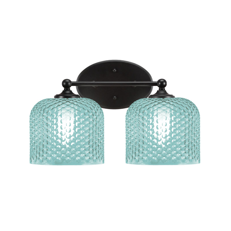 Barre d'éclairage de salle de bain 2 lumières en verre turquoise de 6 po Sheffield, Blue, Noir mat