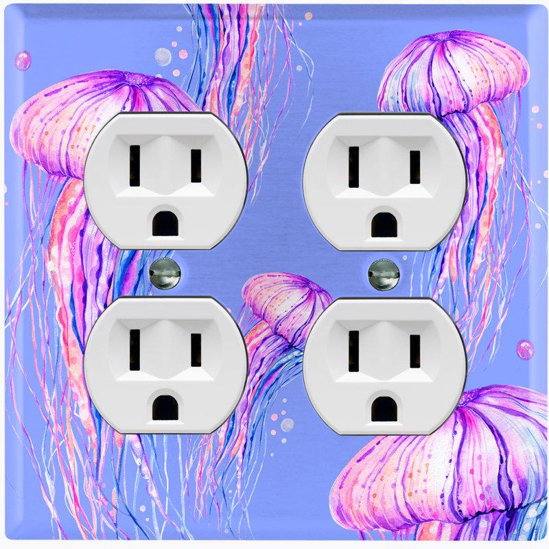 Jelly Fish Pink Party Lavender Nautical & Beach 2 - Gang Duplex Outlet Standard Wall Plate
