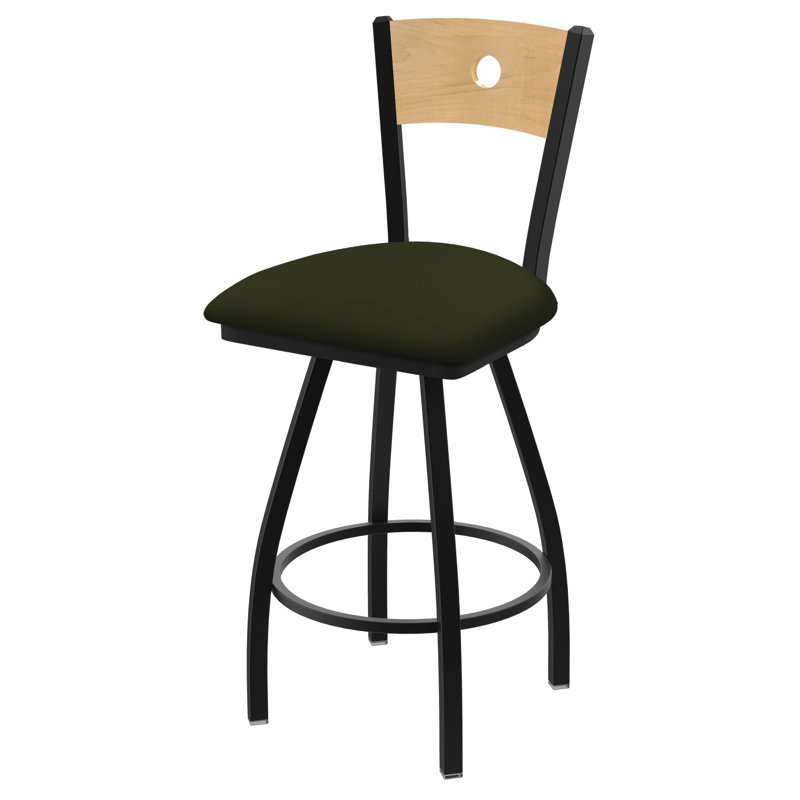 Tabouret pivotant Voltaire, Chêne naturel, Noir froissé, Siège Canter Pine / dossier en érable naturel
