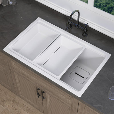 Lavabo encastré en granite 30 po x l 30 po avec station de travail et passoire